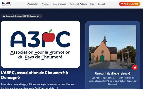 Page d'accueil du site de l'association A3PC