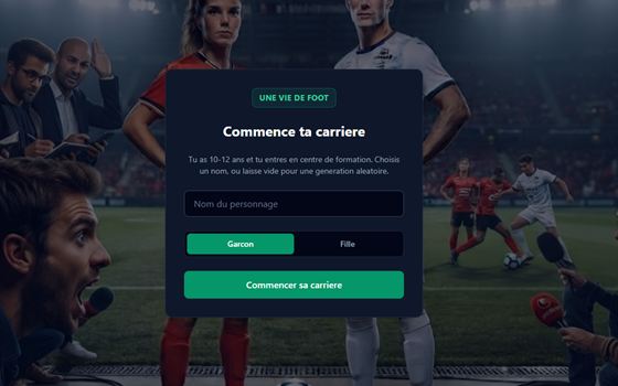 Écran d'accueil du jeu Une vie de foot