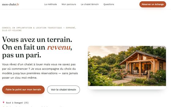 Page d'accueil du site mon-chalet, conseil en implantation touristique